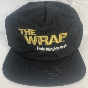 Vintage THE WRAP Only Winston Has IT Black Nylon Snapback Hat Cigarette Racing